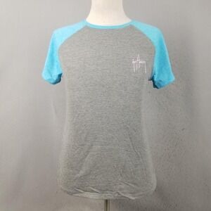 Guy Harvey Shirt Mens Large Gray Blue Raglan Tropical Marlin Beach Graphic Tee